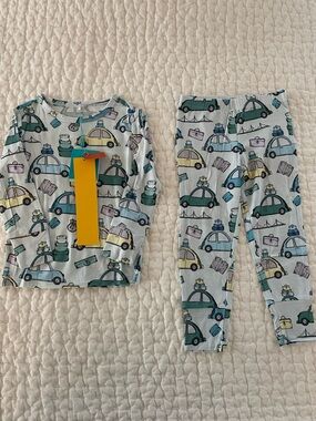 NWT Posh Peanut Bamboo Car Print Pajama Set Green/Blue in Size 2T